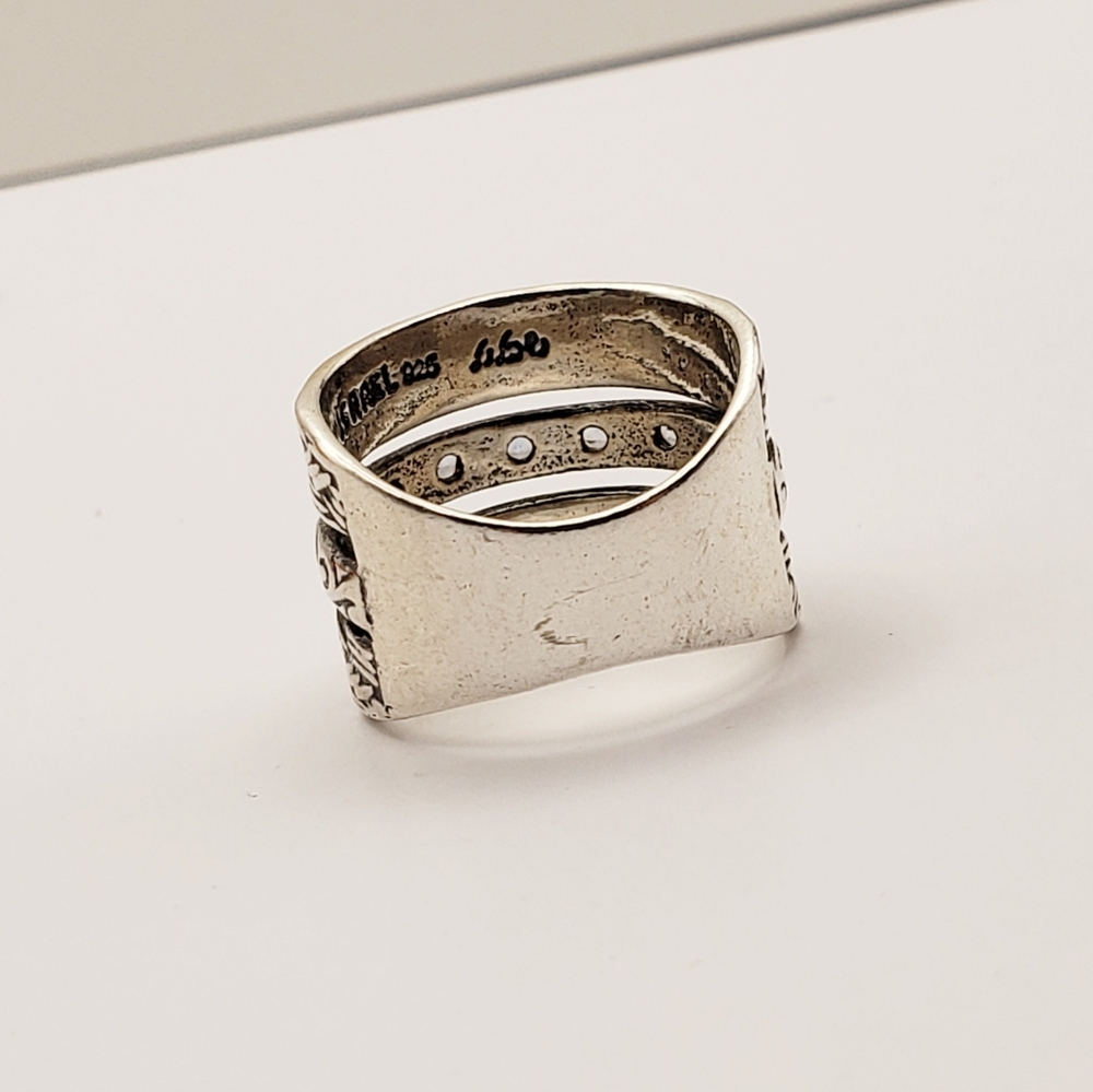 Didae Israel and Artisan 925 Sterling Silver Aqua Accented Wide Band Ring 8.25 - Picture 6 of 14